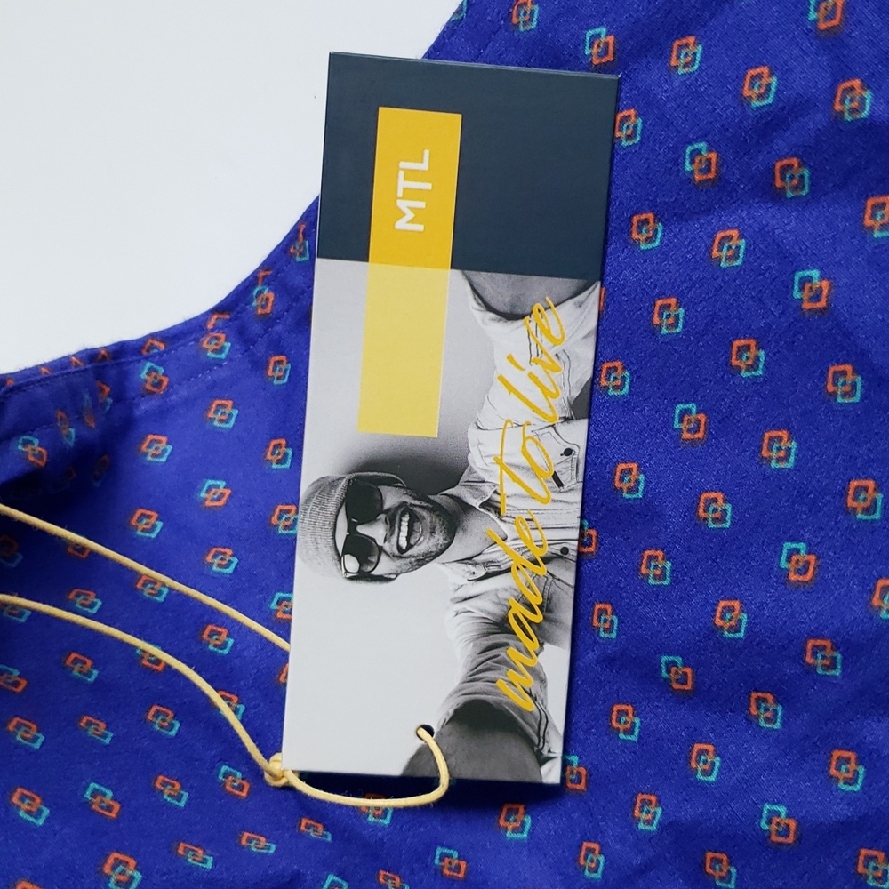MTL MADE TO LIVE MENS BUTTON DOWN SHIRT, SIZE MEDIUM BLUE, 100% COTTON, SLIM FIT - Picture 4 of 9